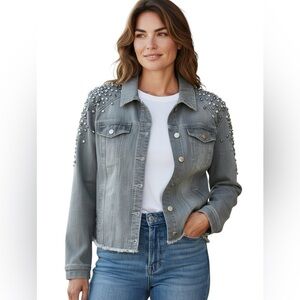 I.N.C. International Concepts Studded Grey Denim Jacket Size Large